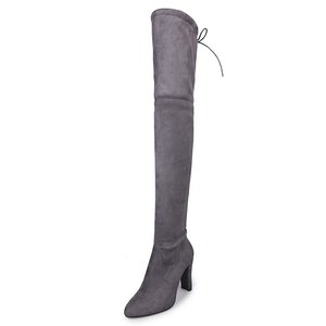 Nouvelles <span class=keywords><strong>bottes</strong></span> au-dessus du genou de grande taille <span class=keywords><strong>bottes</strong></span> de mode en <span class=keywords><strong>daim</strong></span> élastique à talons hauts pour femmes solides - Product Image 5