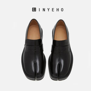 Zapatos planos informales de cuero genuino de estilo británico, zapatos de suela gruesa <span class=keywords><strong>Tadi</strong></span> con punta dividida para hombre, mocasines de trotón de cerdo perezoso para mujer, mocasines individuales - Product Image 2