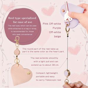 Porte-clés rétractable en forme de cœur en cuir PU : Porte-clés mignon avec enrouleur extensible pour clés de voiture, cadeau pour la fête des mères - Product Image 6