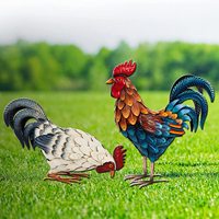 Ensemble de 2 statues de coqs en métal Oniya, sculptures d'extérieur, ornements de poulets de jardin, art de la cour pour la décoration de la cour, du patio et de la pelouse