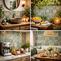 Carreaux de mosaïque céramique de style bohème marocain vintage vert Ming pour crédence de cuisine, à Foshan, pour la décoration murale de salle de bain et de douche