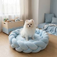 Coussin pour chien et chat tressé à la main, forme donut apaisante, rembourrage en coton respirant, amovible et lavable, écologique, couleur macaron