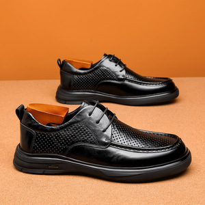 Dress Shoes Men Leather Perforated Breathable Lace-Up Formal Office <b>Work</b> Commuter Black Full Grain Cowhide Summer Autumn Winter - Product Image 4