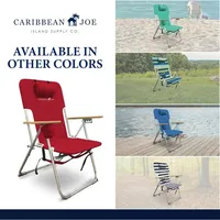 Chaise de plage pliable 4 positions, portable, pliable, avec appui-tête, porte-gobelet et accoudoirs