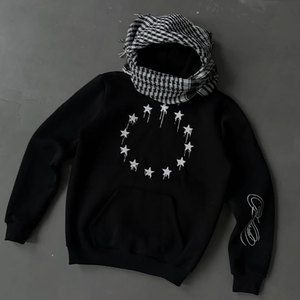 कस्टम स्क्रीन प्रिंट हेडस्कार्फ डबल लेयर भारी कपास 100% फ्रेंच टेरी क्रोप्ड 450 जीएसएम ड्रॉप कंधे हुडी - Product Image 2