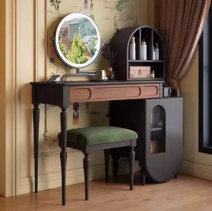 Coiffeuse moderne en bois massif avec tiroirs, surface de <span class=keywords><strong>maquillage</strong></span> extensible, miroir éclairé réglable, design en panneaux MDF pour chambre à coucher - Product Image 1