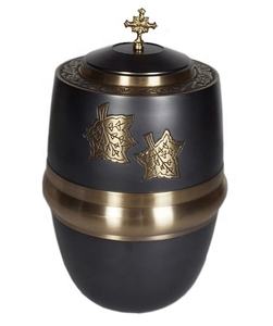 Urne funéraire en métal de style européen avec croix catholique, durable, capacité de 220 pouces cubes - Product Image 1