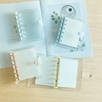 Carnet à spirale A7 à 6 trous avec couverture transparente en PVC, simili cuir, couleur bonbon, clip simple, agenda simple