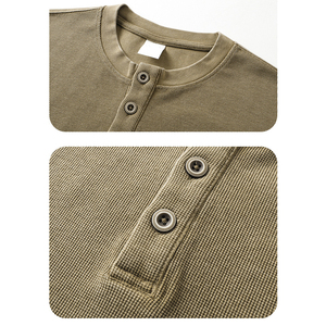 T-shirt vintage surdimensionné <span class=keywords><strong>à</strong></span> col <span class=keywords><strong>Henry</strong></span> en tissu gaufré 325 GSM, de haute qualité, lourd, avec logo personnalisé - Product Image 6