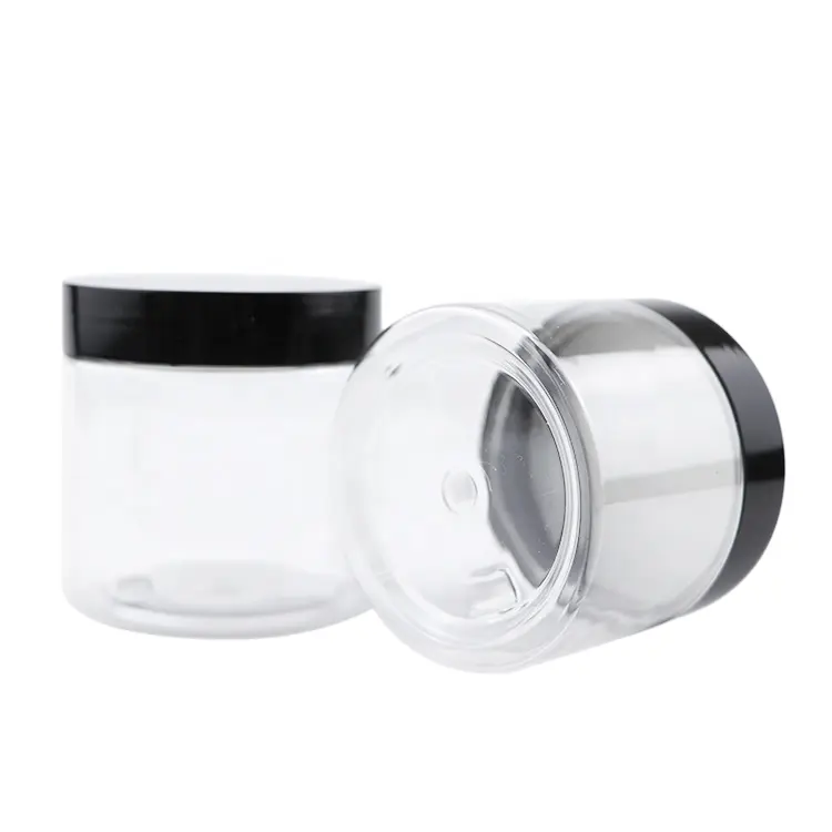 2oz 150ml 4 oz 8 oz 4oz 8oz black lid clear packaging containers pet plastic mason body cream cosmetic jars with aluminum lids
