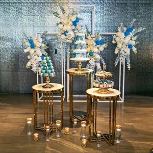 Table à gâteau en plaqué or, 3 pièces/ensemble, support à desserts de décoration brillante pour anniversaire mariage, décorations pour événements de fête