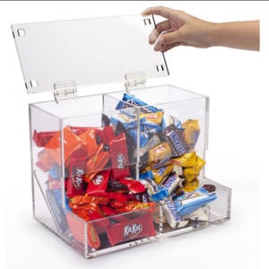Double Compartments Clear Custom Wholesale Acrylic Carved Candy Food Dispenser Storage Box Hinged Lid Eco-Friendly Durable - Product Image 1