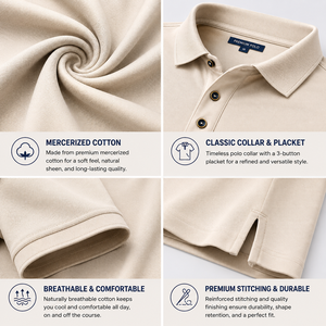 Polo en coton mercerisé pour homme, luxe, manches courtes, décontracté, professionnel, doux, respirant, anti-boulochage, logo personnalisé, OEM, ODM - Product Image 3