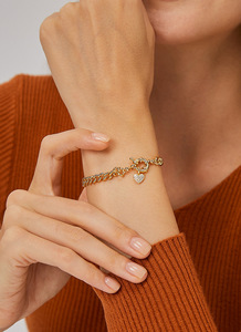 2024 Unisex Trendy <b>Copper</b> Alloy <b>Bracelet</b> Zircon Heart Charm Fashionable Gold Chain Link for Anniversary Other Occasions Women's - Product Image 5