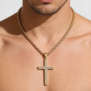 Collier Pendentif Croix Classique Entièrement Sertie de Cristaux en Acier Inoxydable, Chaîne Bling Diamantée, Bijou Hip Hop Religieux de Prière - Product Image 6