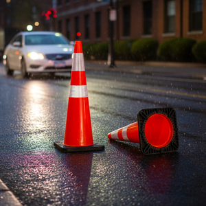 Cono de Tráfico de PVC Naranja de 750 mm con Cinta Reflectante Prismática de Alta Intensidad para Seguridad Vial en Aeropuertos y Carreteras - Product Image 6