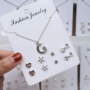 Vendita calda minimalista oro rosa set di gioielli di moda Trending Clip-On orecchini con fiocco croce di perle in acciaio inox all'ingrosso - Product Image 1