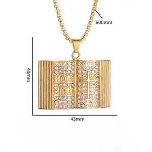 Hip Hop Necklace Jewelry Iced Out Vintage Bible Gold Plated Pendant Necklace