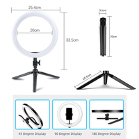 Lampu Ring Selfie dengan kaki, 10 "26cm dengan penahan ponsel, lampu cincin riasan meja dapat diredupkan, sempurna untuk Streaming langsung, TikTok