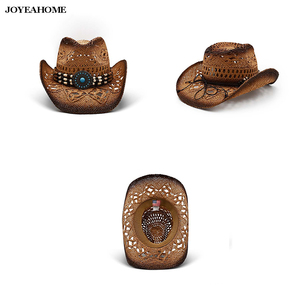 Dệt tay hollowenn mũ cao bồi dân tộc phương Tây mái hiên lớn Mũ Jazz ngoài trời Bãi Biển Chống Nắng Mũ Rơm thủy triều - Product Image 2