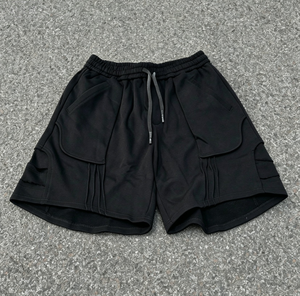 Custom Men's Black Cargo <b>Shorts</b> Drawstring Waist Pockets Front Logo Casual Style Mid Rise Breathable Fabric - Product Image 2