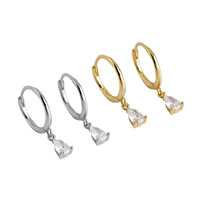 925 Sterling perak anting-anting lingkaran menjuntai kristal CZ zirkon bunga unik 18K lapis emas lucu untuk hadiah pesta pernikahan