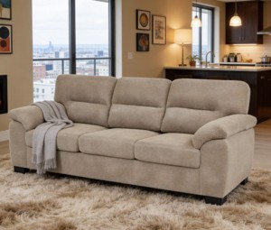 Sofá de 3 Plazas, Moderno, para Sala de Estar, con Tela Texturizada, Minimalista, Cómodo, con Sillón - Product Image 3