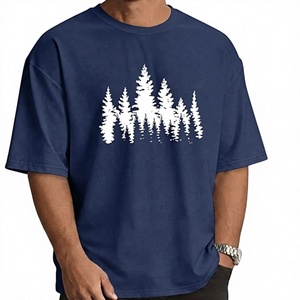 Camiseta de Manga Corta con Cuello Redondo Azul Marino para Hombre, Corte Holgado Informal, 100% Algodón Jersey, Ecológica, de Secado Rápido, 220g - Product Image 6