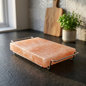 Himalayan <b>Pink</b> Salt Cooking Slab Refined Premium Quality Stainless Steel Holder 30x20x5cm Natural Salt Tiles - Product Image 1