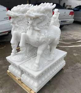 Sculpture d'animal en marbre blanc de grande taille, fabriquée sur mesure par <span class=keywords><strong>Norton</strong></span> Factory, pour la décoration de jardins et de parcs extérieurs, grande statue de Kylin en pierre chinoise - Product Image 1