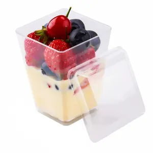 Good quality square shape clear 5OZ disposable plastic dessert cup with lid