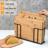 4-delige bamboe snijplankset met ijzeren standaard, 32 x 25 cm, snijplanken voor vlees, groenten, vis, fruit