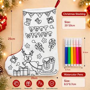 Diy Christmas Coloring Kit With Watercolor Pens Kids Xmas Craft Stocking Painting Set Holiday Gift <b>Decoration</b> - Product Image 3