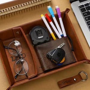 Plateau de rangement de bureau en cuir PU avec logo personnalisé et coins à pression pour cadeaux de bienvenue - Product Image 6