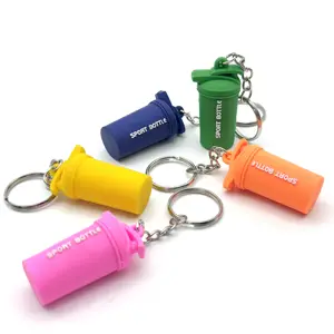 Ready To Ship Gym Sport Bottle 3D PVC Key Chain Protein Powder Shake Cup Keychain Rubber Workout Lifter Fitness Keychains