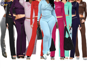 Completo da jogging da <span class=keywords><strong>donna</strong></span> Gia Hot Sell Spring: Tuta sportiva con felpa con cappuccio e zip, top corto, giacca a maniche lunghe e <span class=keywords><strong>pantaloni</strong></span> - Set 2 pezzi da <span class=keywords><strong>donna</strong></span> - Product Image 2