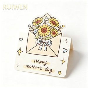 Tarjetas <span class=keywords><strong>de</strong></span> Felicitación RUIWEN para el Día <span class=keywords><strong>de</strong></span> la Madre, con Diseño Floral Pintado a Mano en Papel Artístico, Mensaje <span class=keywords><strong>de</strong></span> Bendición y Diseño <span class=keywords><strong>de</strong></span> Plegado Irregular - Product Image 2