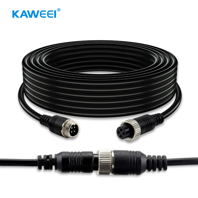 Custom M12 4/6 Pin Waterproof PVC Jacket Aviation Video Extension Cable for Rear View Camera & Monitor Systems Truck Trailer RV