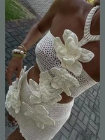 2025 été mode dame Vestidos Sexy évider sans manches dos nu licou robes plage solide tricot fleur femmes Mini robe