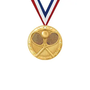 China Herstellung kunden spezifische 3D Gold Tennisball Medaille Spieler Sport Award mit Band Kleiderbügel benutzer definierte Tennis Medaillen