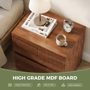 Fluted Nightstand 2 Large <b>Storage</b> Drawers Wooden Bedside Cabinet Modern <b>Side</b> End <b>Table</b> for Bedroom Living Room Home Decrotiom - Product Image 3