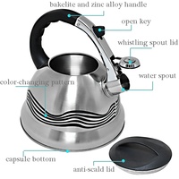 Bouilloire sifflante en acier inoxydable 3L avec poignée en acier inoxydable, design minimaliste, portable, pour cuisinière, usage domestique, qualité alimentaire