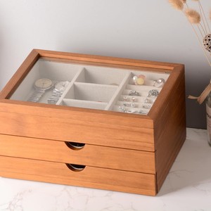 Solid Wood Jewelry Box With Glass Lid Multi Layer <b>Storage</b> For Necklaces Earrings <b>Rings</b> Desktop Organizer Modern Design - Product Image 1