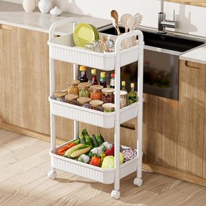 <b>Plastic</b> <b>Kitchen</b> Storage Rack Floor Type Four Layers Non-Folding PP Material for Food/Toy/Book - Product Image 2
