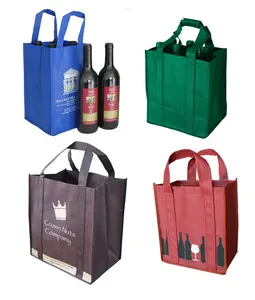 Promotional Reusable 4/6 Bottle Non Woven Portable Shopping Bag Wine Handle Bag