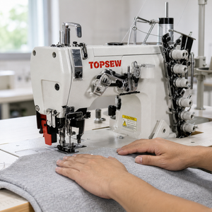 Machine à coudre industrielle automatique pour la décoration, à bras long et lit cylindrique, pour l'attache d'étiquettes sur les jeans TS-2002 - Product Image 2