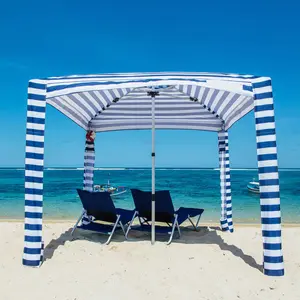 Op Maat Bedrukte 4 Poten 6ft Draagbare Strandcabana-Tenten Winddicht Vierkant Zonneschuilplaats Koele Cabana Strandparasol