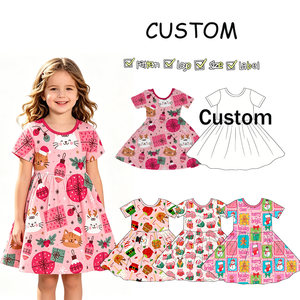 Abito Natalizio per Bambini Kouzi, Vestito in Bambù a Maniche Corte con Gonna Svasata e Stampa, Servizio di Ordine all'Ingrosso - Product Image 1