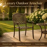 Fauteuil de jardin classique européen en aluminium moulé, design ajouré en losanges, dossier orné, résistant à la rouille, fauteuil de loisirs