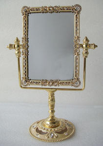 <span class=keywords><strong>Espejo</strong></span> de Mesa Rectangular con Marco de Aleación Metálica, Esmaltado a Mano en Azul Latón Antiguo y Adornado con Perlas - Product Image 3